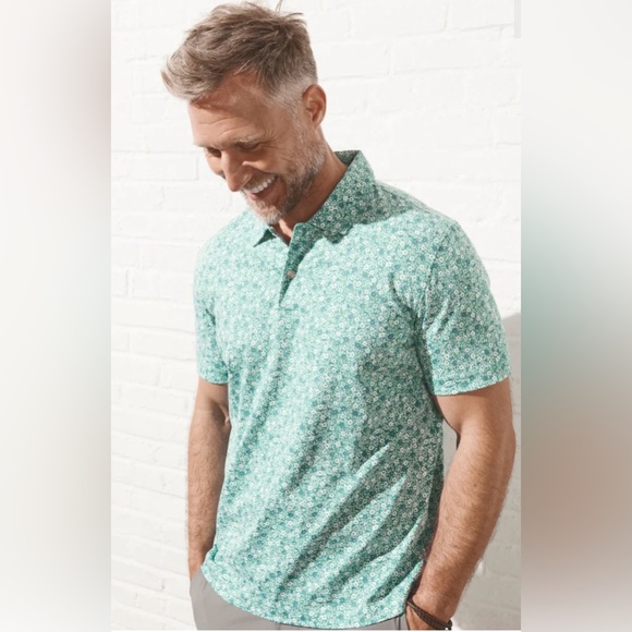 UNTUCKit Polo Shirt 100% Pima Cotton Short Sleeve Green Floral Print, size L - Picture 1 of 10